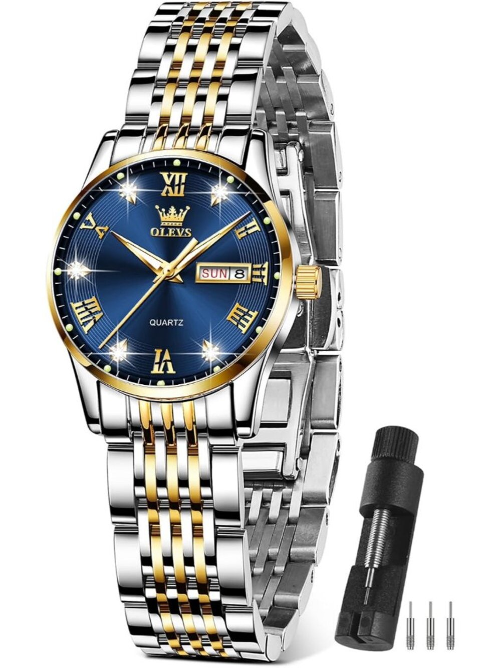 Women’s Silver Blue Gold Stainless Steel Elegant 3ATM Waterproof Quartz Watch
